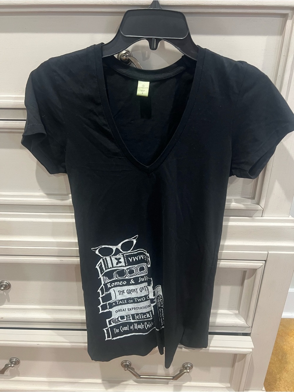 Alternative Black V-Neck Graphic Short Sleeve Tee